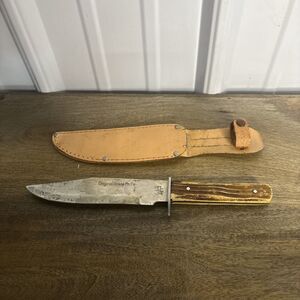 Vintage Sabre 31 Original Bowie Hunting Knife w/ Leather Sheath Japan